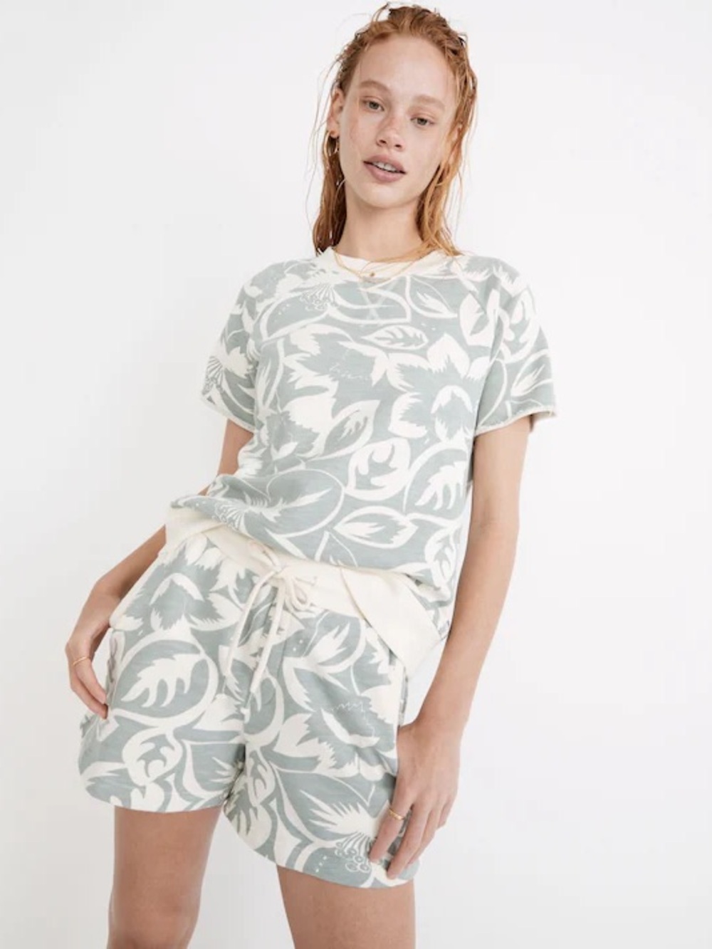 Madewell Floral Short-Sleeve Tee in Sage and Cream